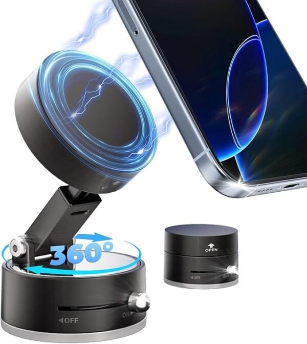 Foldable Vacuum Magnetic Car Phone Holder (Black & White)