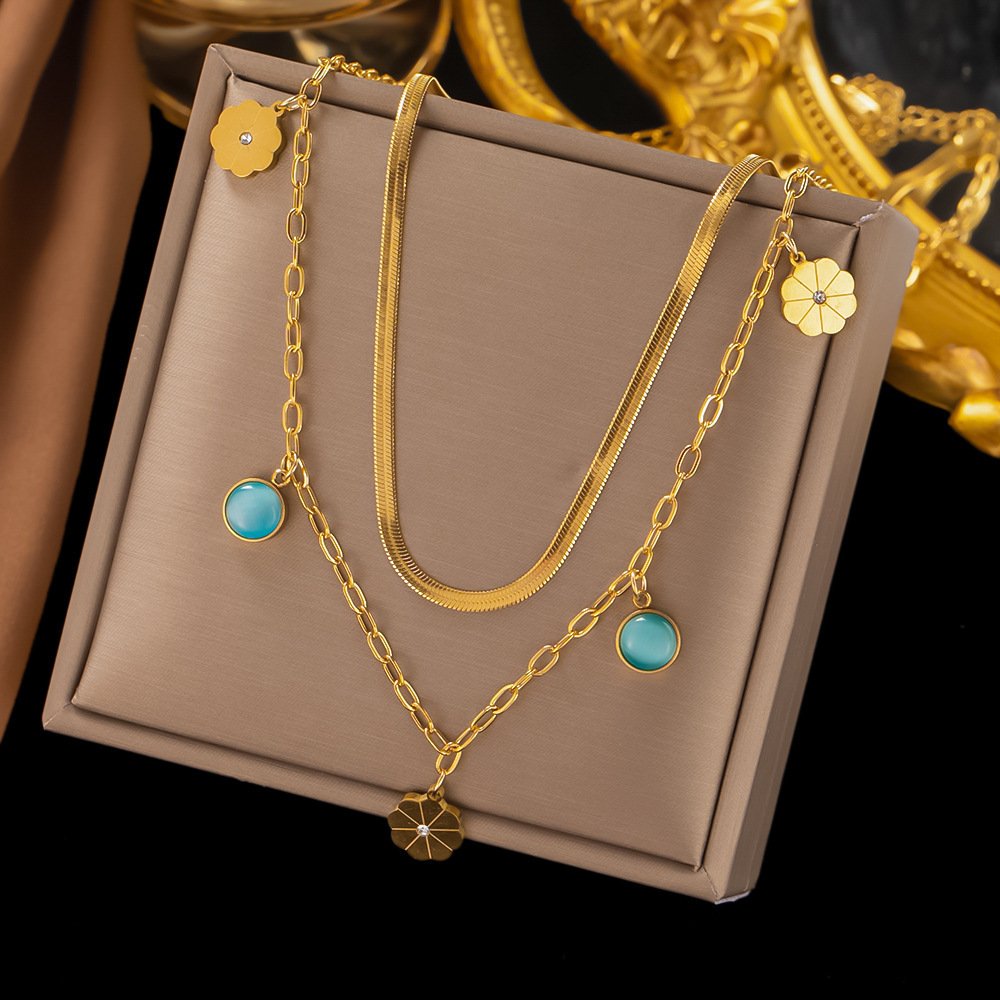 Turquoise Round Eye Pendant Double-layer Clavicle Chain - Image 9