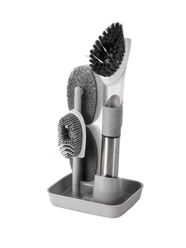 Multifunctional Dish Brush Household Kitchen Oily Sponge Long Handle Cleaning Brush - Grey