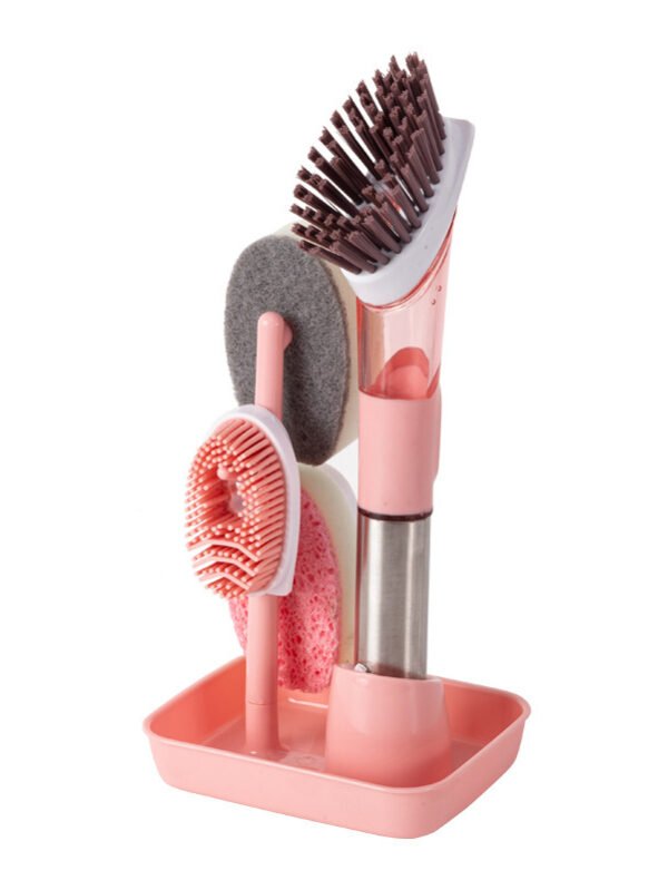 Multifunctional Dish Brush Household Kitchen Oily Sponge Long Handle Cleaning Brush - Pink