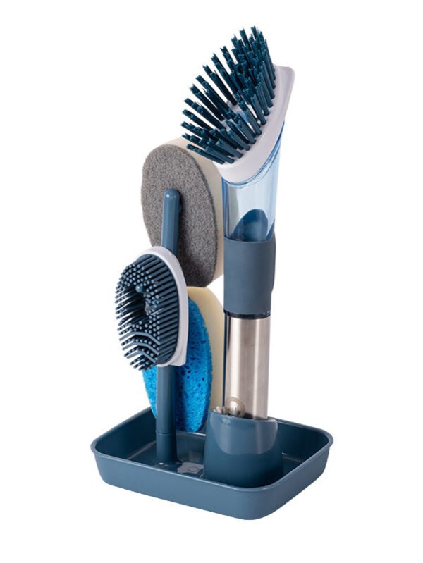 Multifunctional Dish Brush Household Kitchen Oily Sponge Long Handle Cleaning Brush - Blue