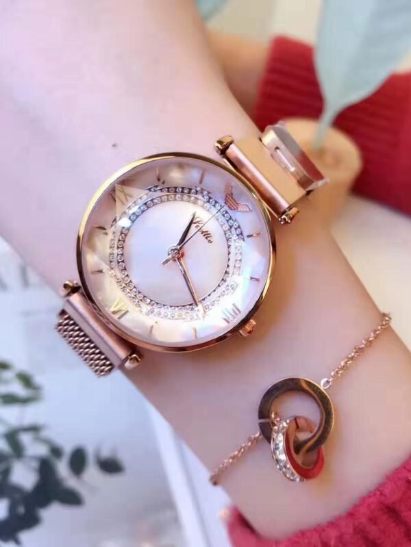 Women's Waterproof Magnetic Mesh Strap Watch - Rose Shell White Surface
