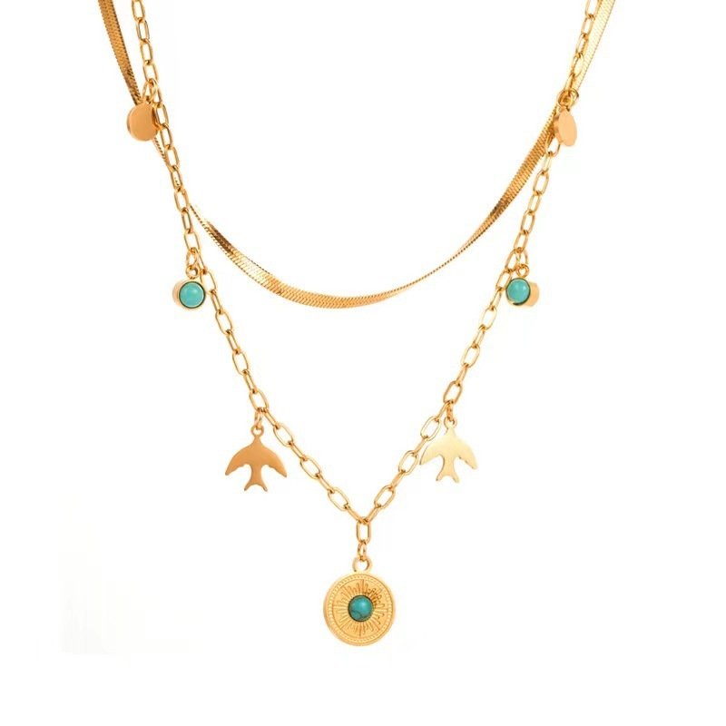 Turquoise Round Eye Pendant Double-layer Clavicle Chain - Image 10