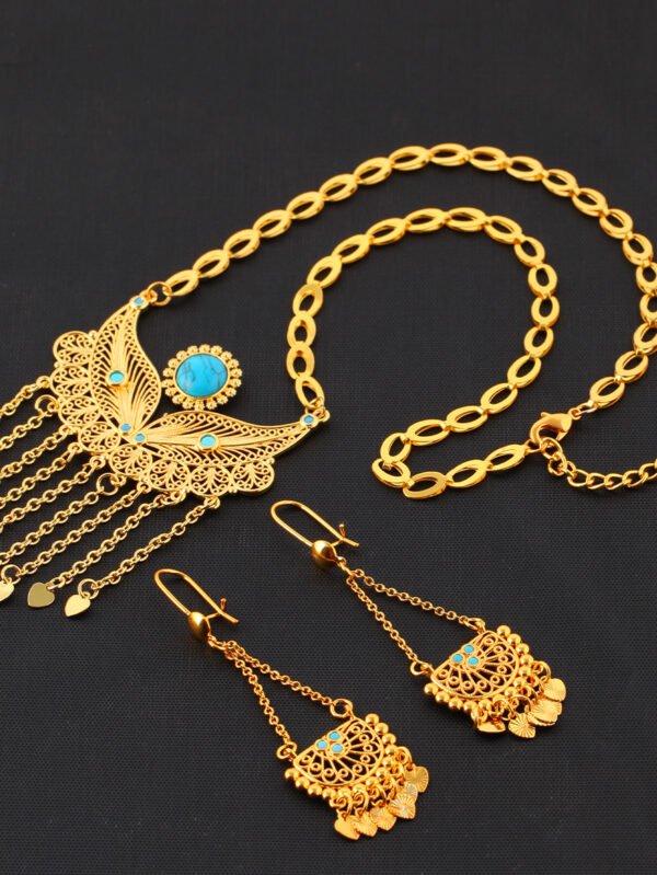 3pcs Fashionable And Personalized Water Droplet Tassel Copper Plated 18k Gold Women's Necklace And Earring Set, Suitable For Parties And Gifts, Daily Wear - Chain Heart Style
