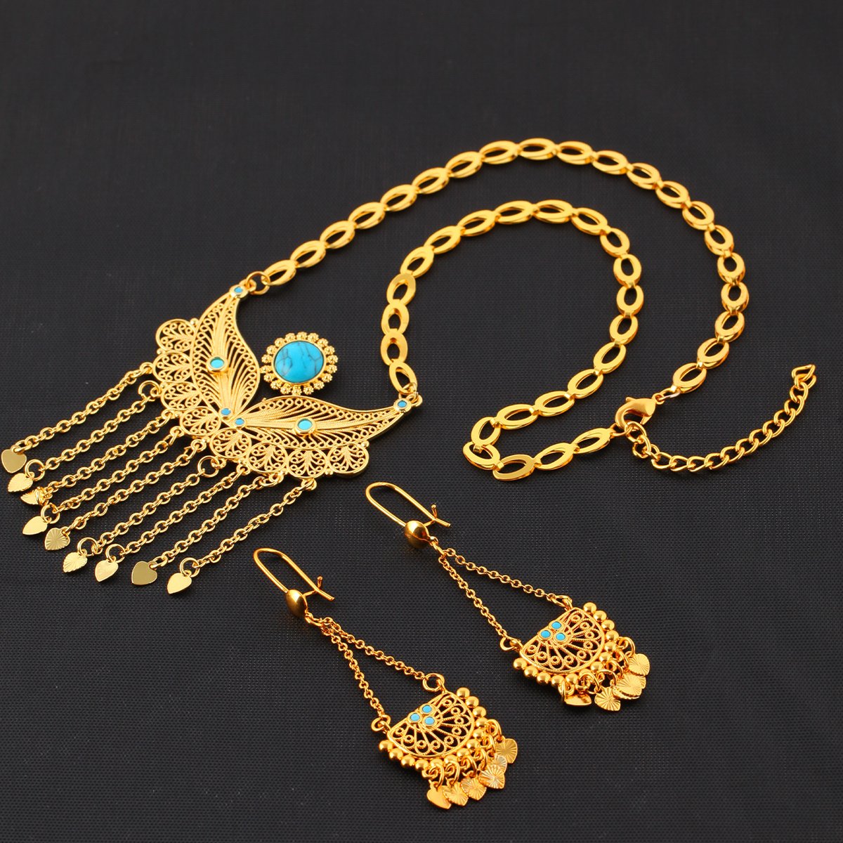 3pcs Fashionable And Personalized Water Droplet Tassel Copper Plated 18k Gold Women's Necklace And Earring Set, Suitable For Parties And Gifts, Daily Wear - Image 2