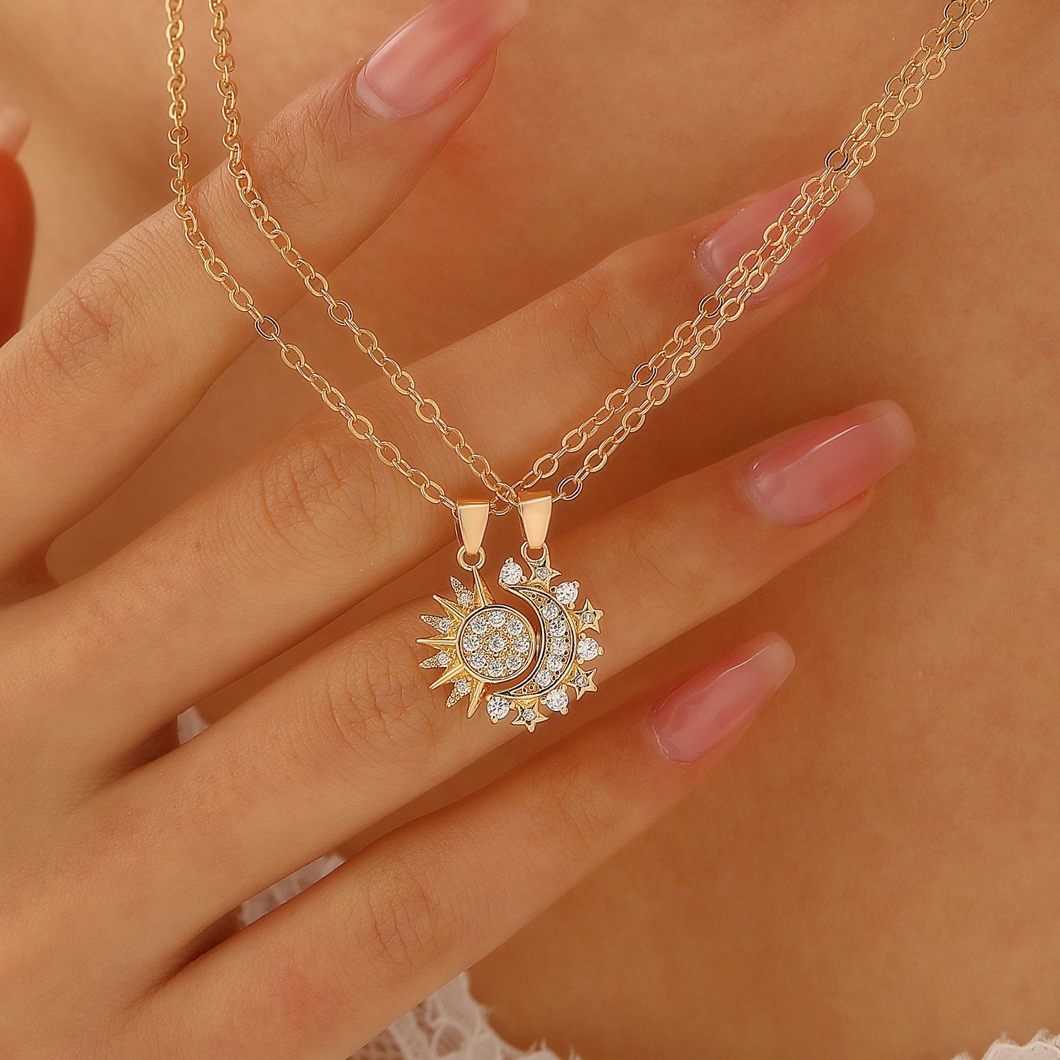 2pcs Necklace Sun And Moon Magnetic Pendant Clavicle Chain Necklace For Couple Lovers - Image 6