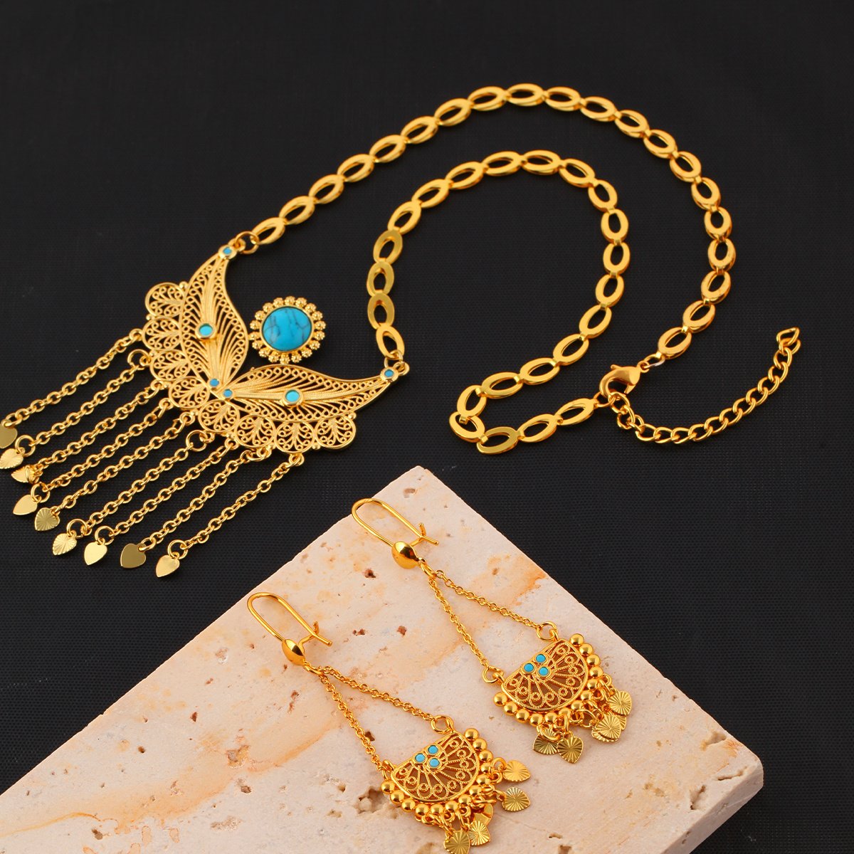 3pcs Fashionable And Personalized Water Droplet Tassel Copper Plated 18k Gold Women's Necklace And Earring Set, Suitable For Parties And Gifts, Daily Wear - Image 3