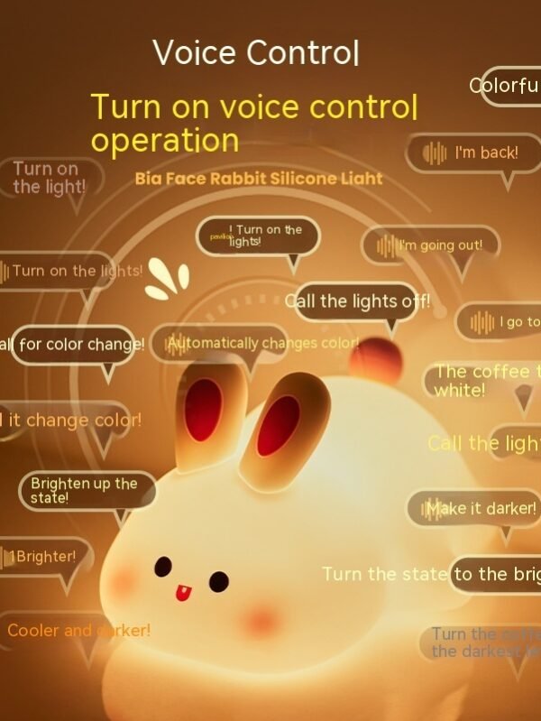 Cute LED Night Light Touch Sensor Cartoon Kid's Nightlights Big Face Rabbit Silicone Night Light Christmas Gift Bedside Lamp Home Decor - Lying Bunny Voice Version