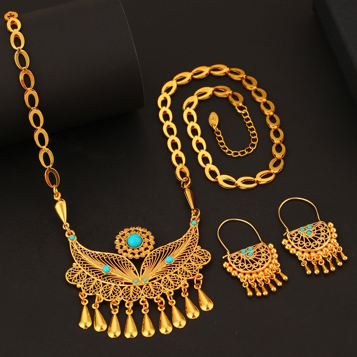 3pcs Fashionable And Personalized Water Droplet Tassel Copper Plated 18k Gold Women's Necklace And Earring Set, Suitable For Parties And Gifts, Daily Wear - Image 5