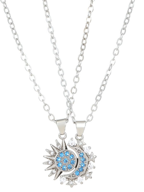 2pcs Necklace Sun And Moon Magnetic Pendant Clavicle Chain Necklace For Couple Lovers - Copper 02 White K5367
