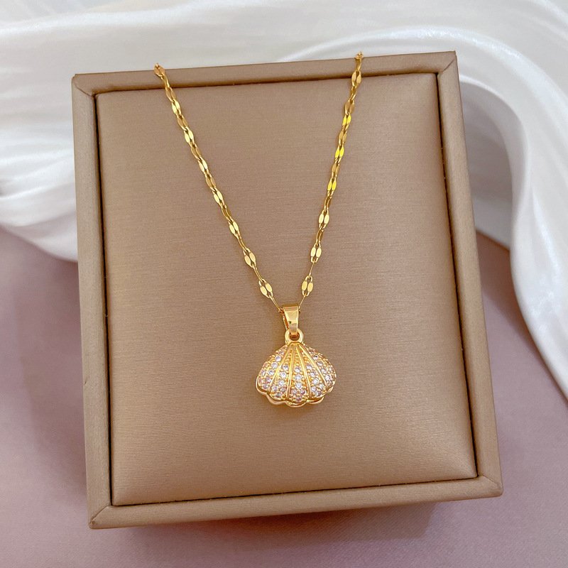 Shell Pearl Necklace With Rhinestones Female Zircon Temperament - Image 4