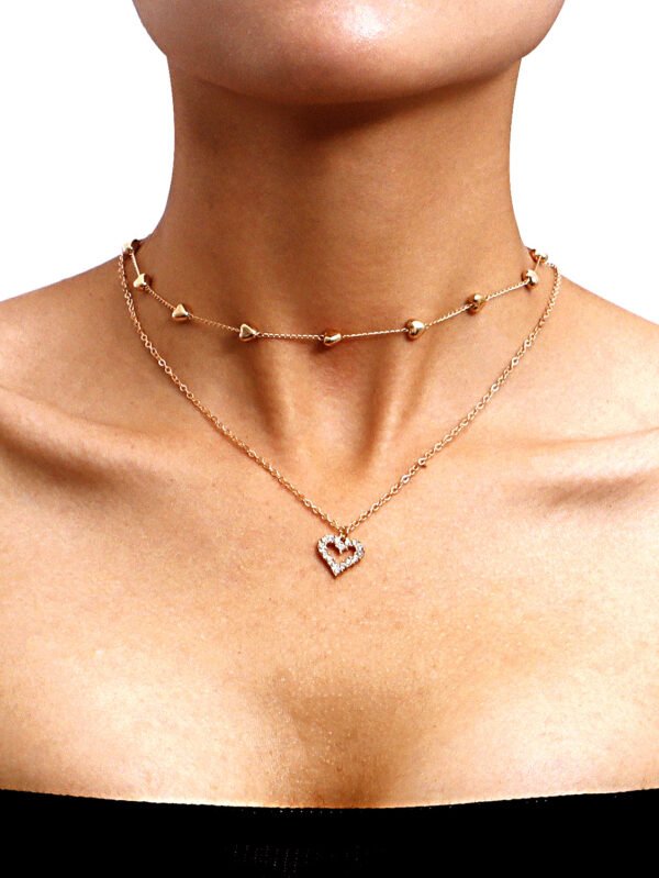Double-layer Heart Pendant Fine Chain Necklace For Women Multilayer Gold Color Metal Necklaces Fashion Jewelry Accessories - HS5142