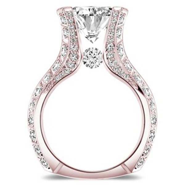 Rose Gold Electroplated Oval Shaped Zircon Engagement Ring - Image 2