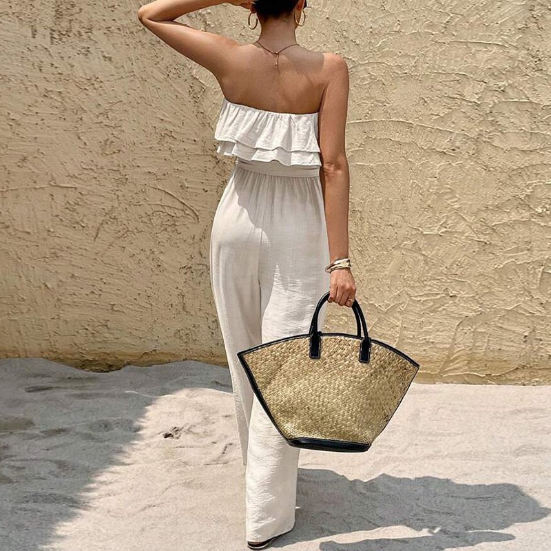Women's Summer Sleeveless Tube Top Jumpsuit Ruffled Tied Jumpsuit - Image 3