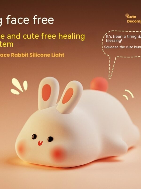 Cute LED Night Light Touch Sensor Cartoon Kid's Nightlights Big Face Rabbit Silicone Night Light Christmas Gift Bedside Lamp Home Decor - Lying Bunny Ordinary Style