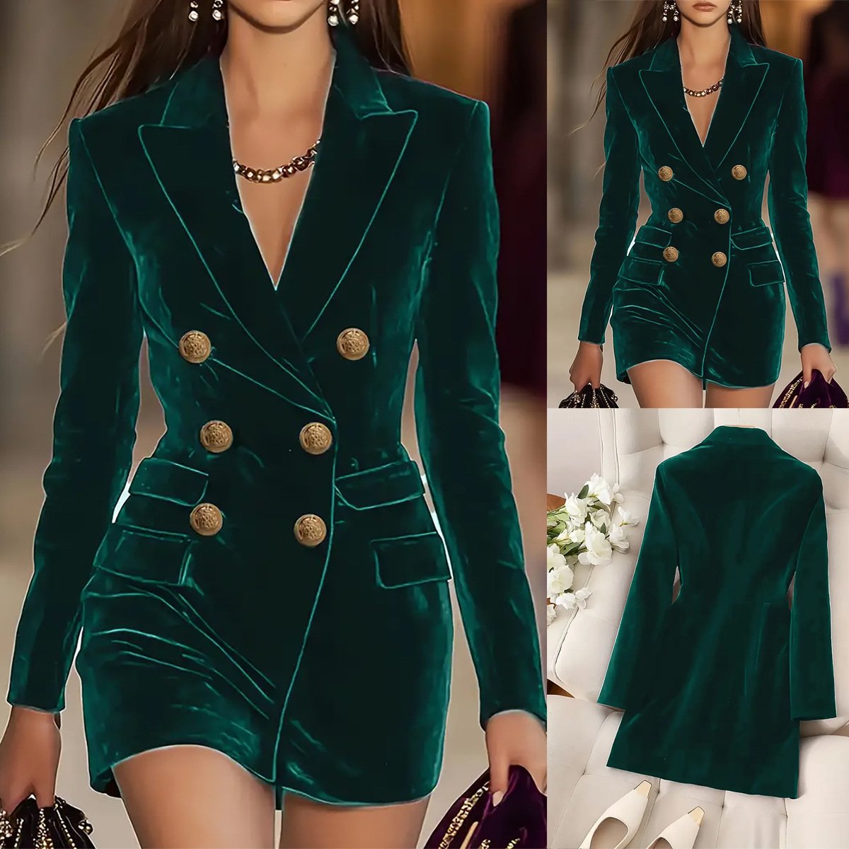 Button European And American Elegant Long Sleeve Business Suit Dress