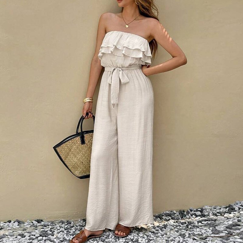 Women's Summer Sleeveless Tube Top Jumpsuit Ruffled Tied Jumpsuit - Image 4