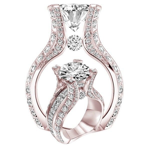Rose Gold Electroplated Oval Shaped Zircon Engagement Ring - Image 4