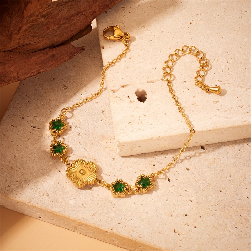 Colorful Flower Five-leaf Flower Shell New All-match Titanium Steel Bracelet - Image 2