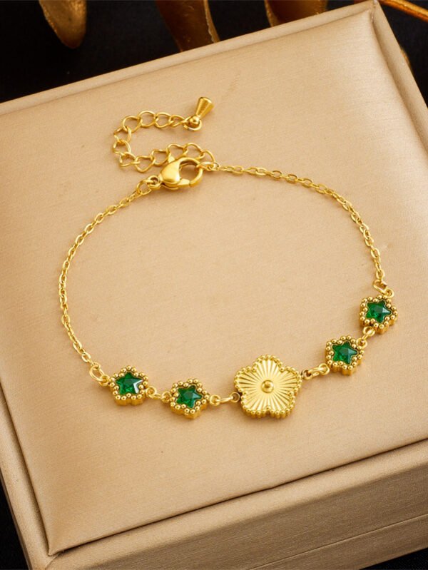 Colorful Flower Five-leaf Flower Shell New All-match Titanium Steel Bracelet - B1199 Green